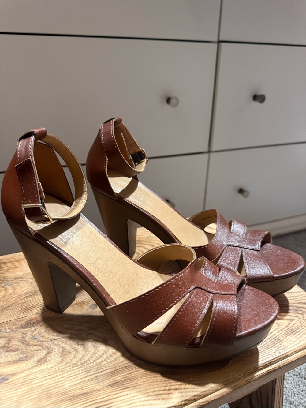 ANDREA FENZI Brown Leather Platform Ankle-Strap Heels